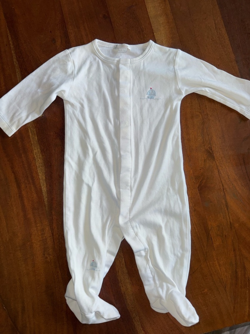 Kissy Kissy White Footed One-Piece with Tiny Blue Sailboat